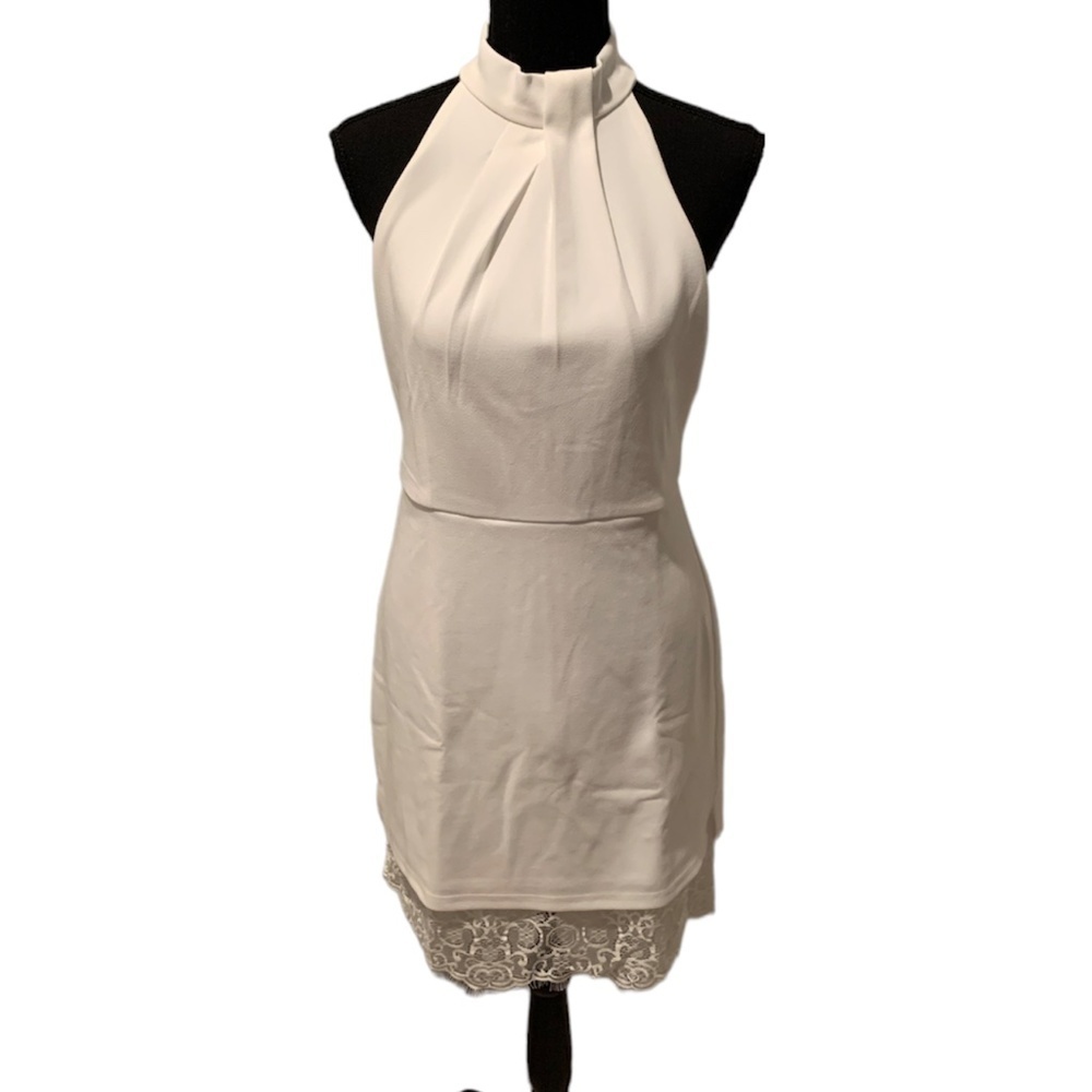 Lulu's A Perfect Match White Lace Mock Neck Bodycon Dress Medium NWT